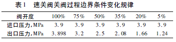 不同開度工況下的進出口壓力參數